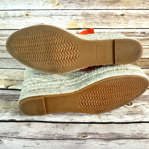 Cole Haan Grand 360 Orange Leather Espadrille Wedge Open Toe Sandals 8B - Picture 7 of 8